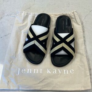 JENNI KAYNE BLACK WHITE STRIPE CRISS‎ SLIDES SIZE 41 Cotton Crossover Sandal